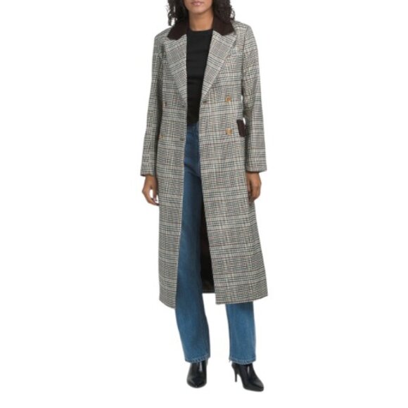 7 FOR ALL MANKIND Tartan Hourglass Coat With Combo Collar And Flaps - Picture 1 of 2